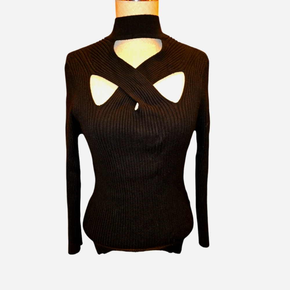 WHBM 3/4 Sleeve cutout mockneck, sz med